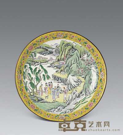 清 铜胎珐琅彩山水人物大盘 直径35.5cm